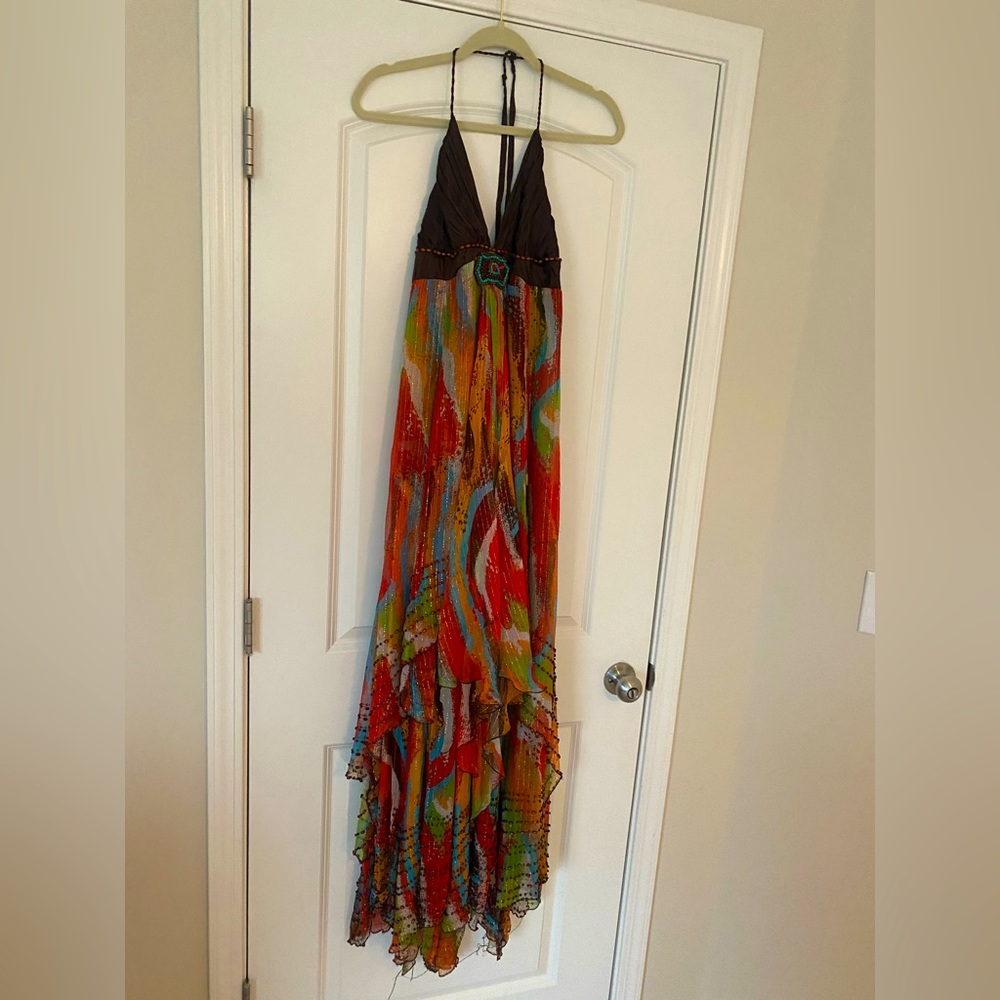 Bebe Layered Beaded Silk Gown